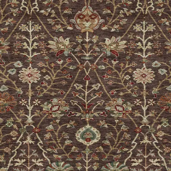 Chocolate Tan And Green Floral Washable Indoor Outdoor Area Rug Photo 6