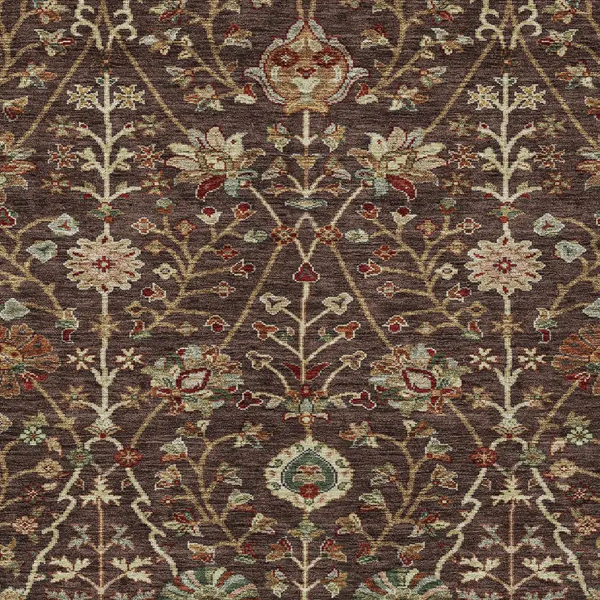 Chocolate Tan And Green Floral Washable Indoor Outdoor Area Rug Photo 6