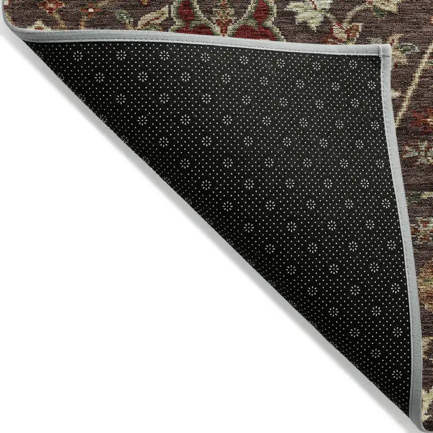 Chocolate Tan And Green Floral Washable Indoor Outdoor Area Rug Photo 3
