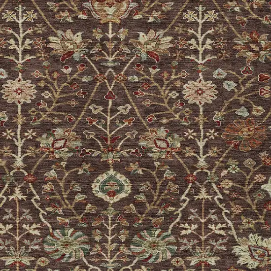 Chocolate Tan And Green Floral Washable Indoor Outdoor Area Rug Photo 6