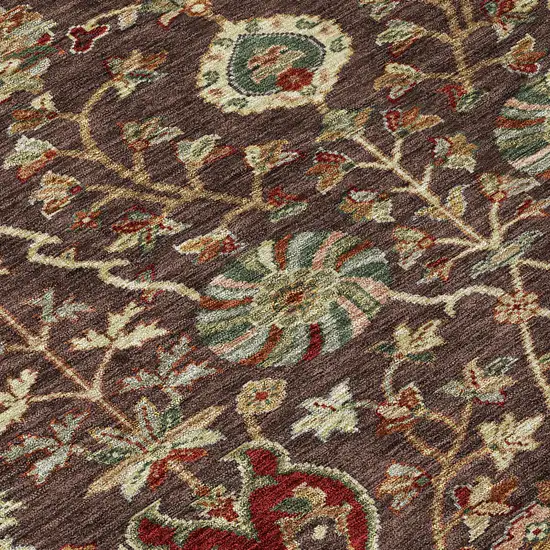 Chocolate Tan And Green Floral Washable Indoor Outdoor Area Rug Photo 5