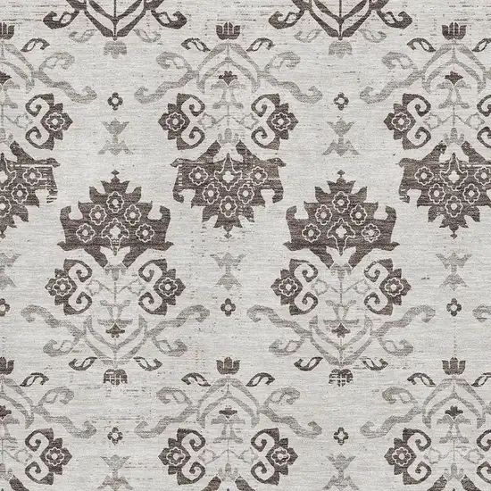 Chocolate Taupe And Beige Medallion Washable Area Rug With UV Protection Photo 3