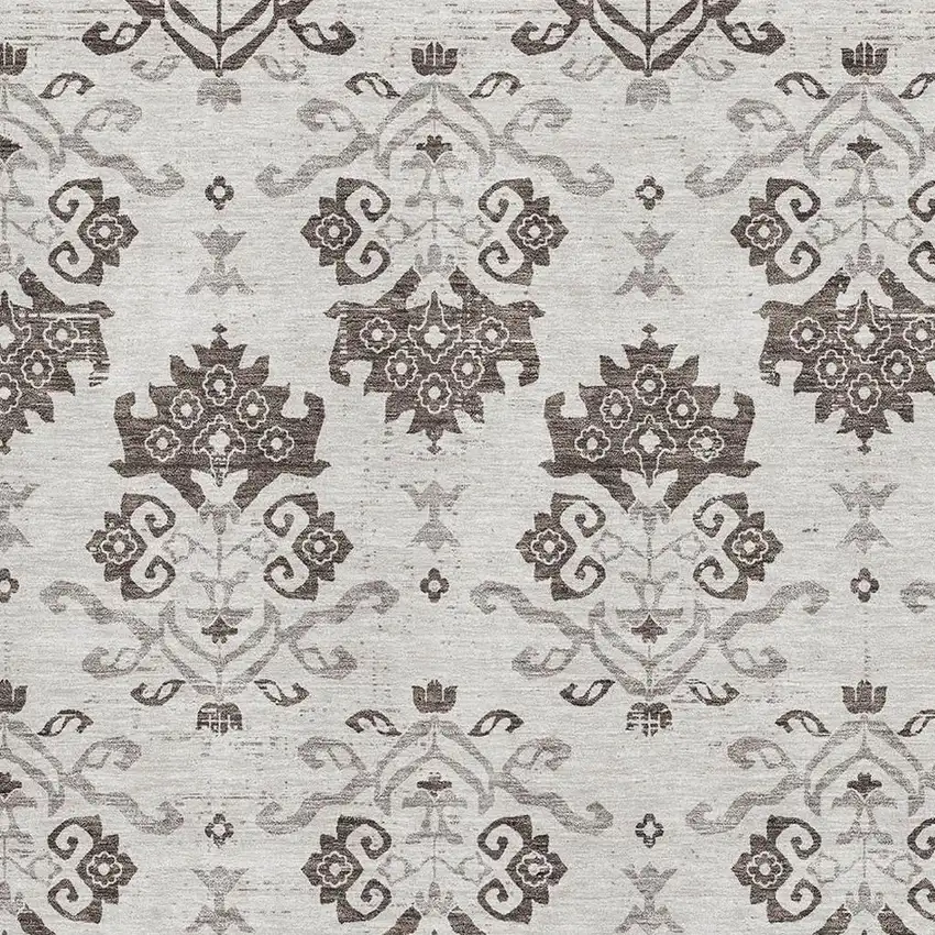 Chocolate Taupe And Beige Medallion Washable Area Rug With UV Protection Photo 3