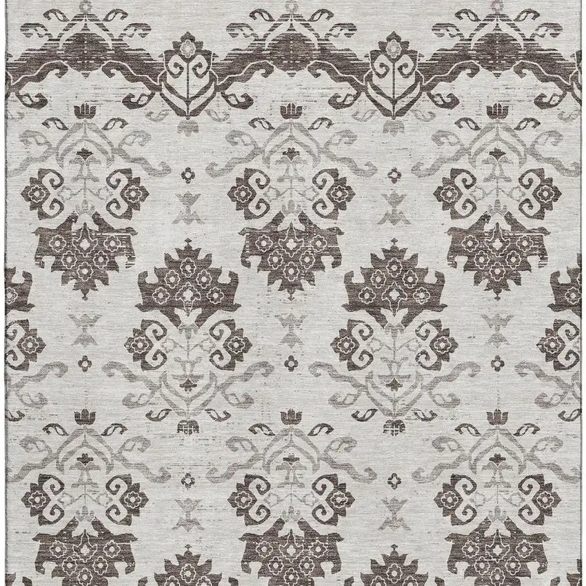 Chocolate Taupe And Beige Medallion Washable Area Rug With UV Protection Photo 4