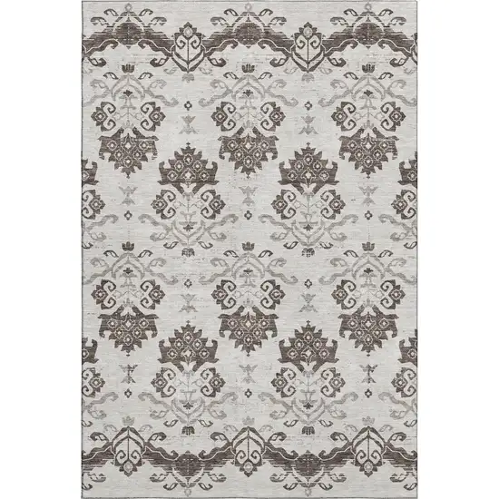 Chocolate Taupe And Beige Medallion Washable Area Rug With UV Protection Photo 1