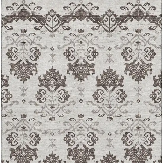 Chocolate Taupe And Beige Medallion Washable Area Rug With UV Protection Photo 4