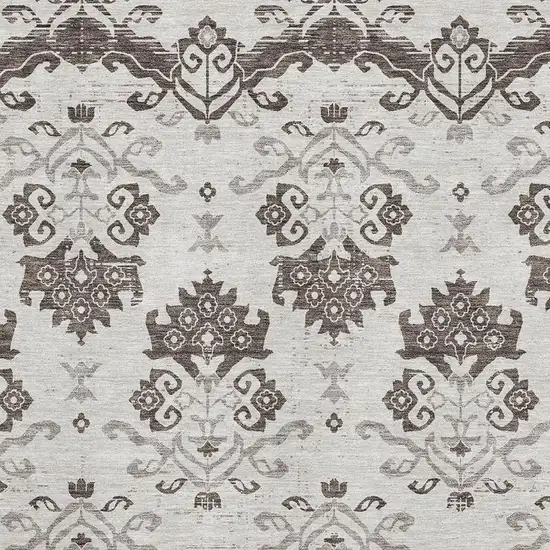 Chocolate Taupe And Beige Medallion Washable Area Rug With UV Protection Photo 3