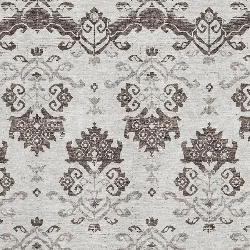 Chocolate Taupe And Beige Medallion Washable Area Rug With UV Protection Photo 3