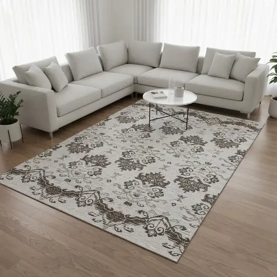 Chocolate Taupe And Beige Medallion Washable Area Rug With UV Protection Photo 2