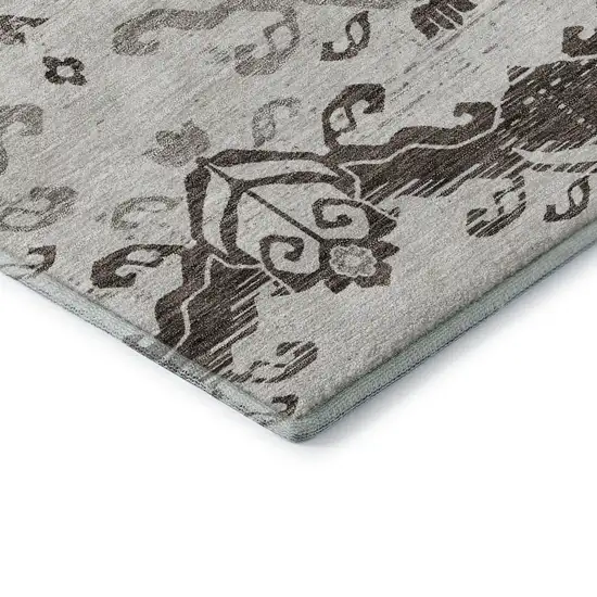 Chocolate Taupe And Beige Medallion Washable Area Rug With UV Protection Photo 8