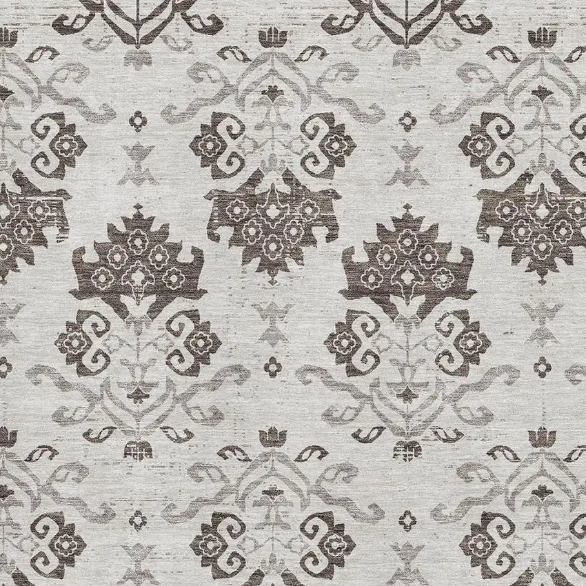 Chocolate Taupe And Beige Medallion Washable Area Rug With UV Protection Photo 3