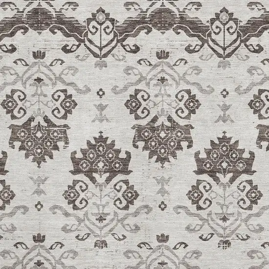 Chocolate Taupe And Beige Medallion Washable Area Rug With UV Protection Photo 3