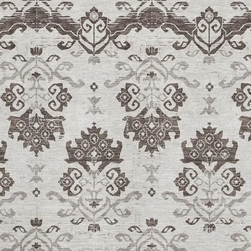 Chocolate Taupe And Beige Medallion Washable Area Rug With UV Protection Photo 3