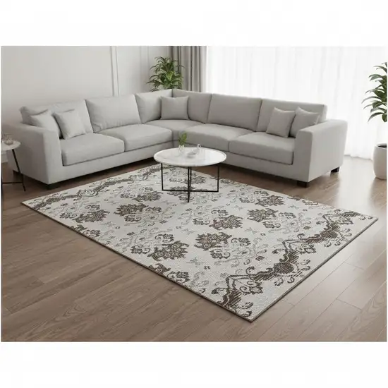 Chocolate Taupe And Beige Medallion Washable Area Rug With UV Protection Photo 2