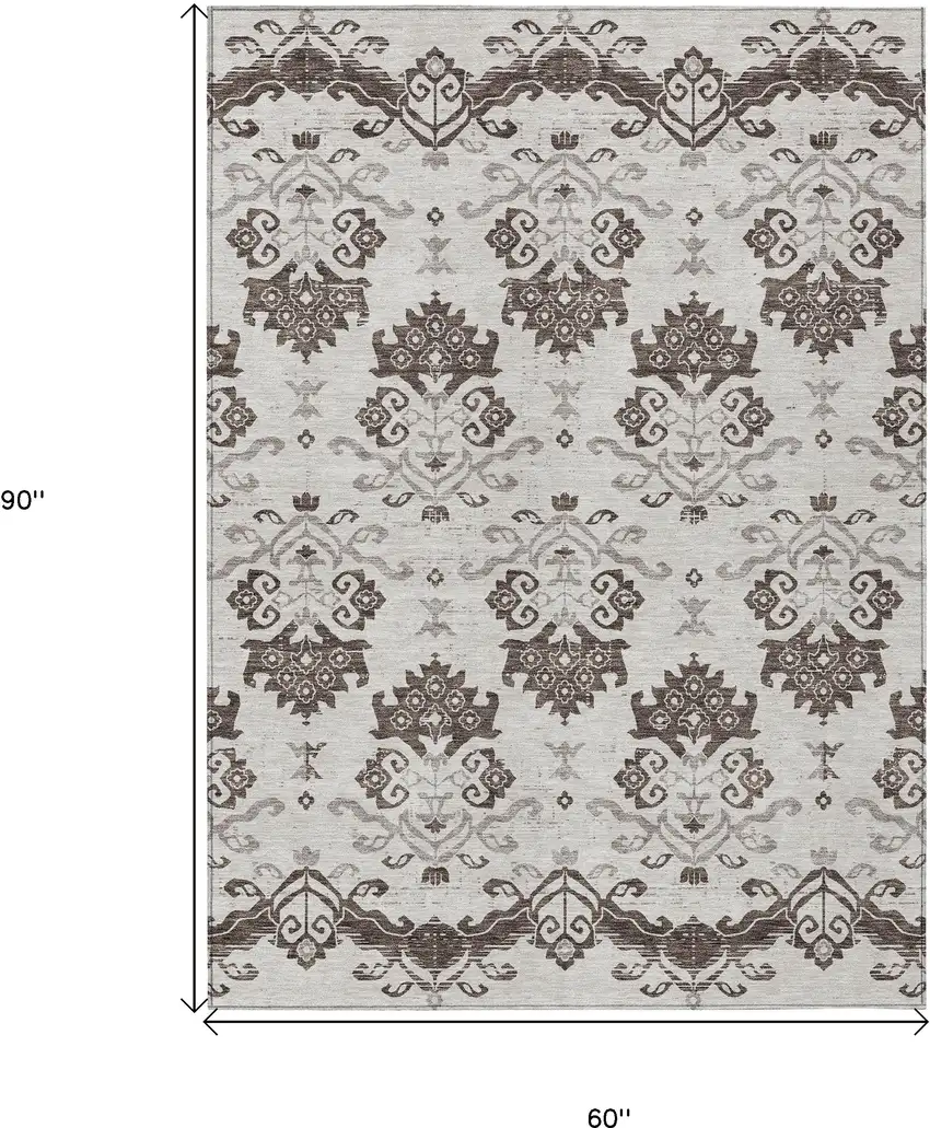 Chocolate Taupe And Beige Oriental Washable Indoor Outdoor Area Rug Photo 3