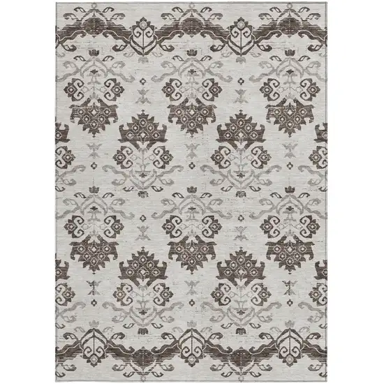Chocolate Taupe And Beige Oriental Washable Indoor Outdoor Area Rug Photo 5