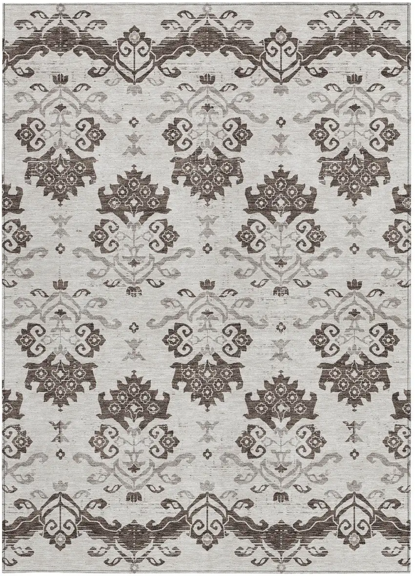 Chocolate Taupe And Beige Oriental Washable Indoor Outdoor Area Rug Photo 5