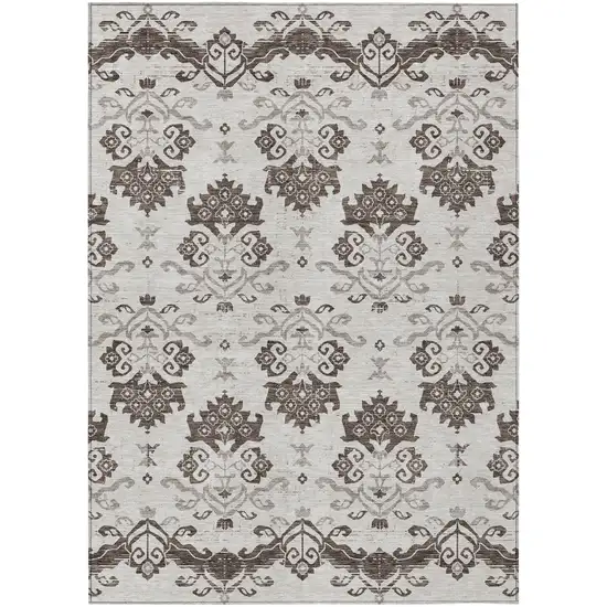 Chocolate Taupe And Beige Oriental Washable Indoor Outdoor Area Rug Photo 1