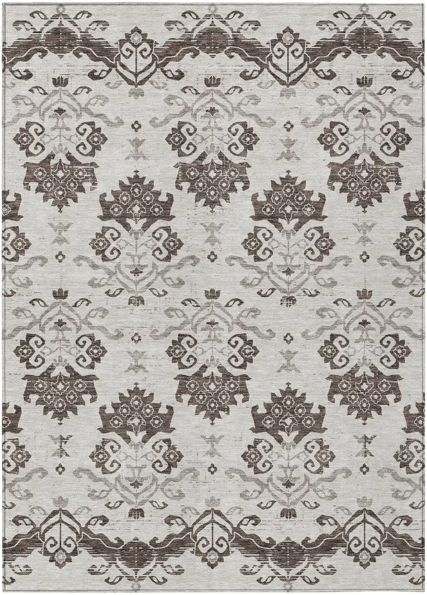 Chocolate Taupe And Beige Oriental Washable Indoor Outdoor Area Rug Photo 1