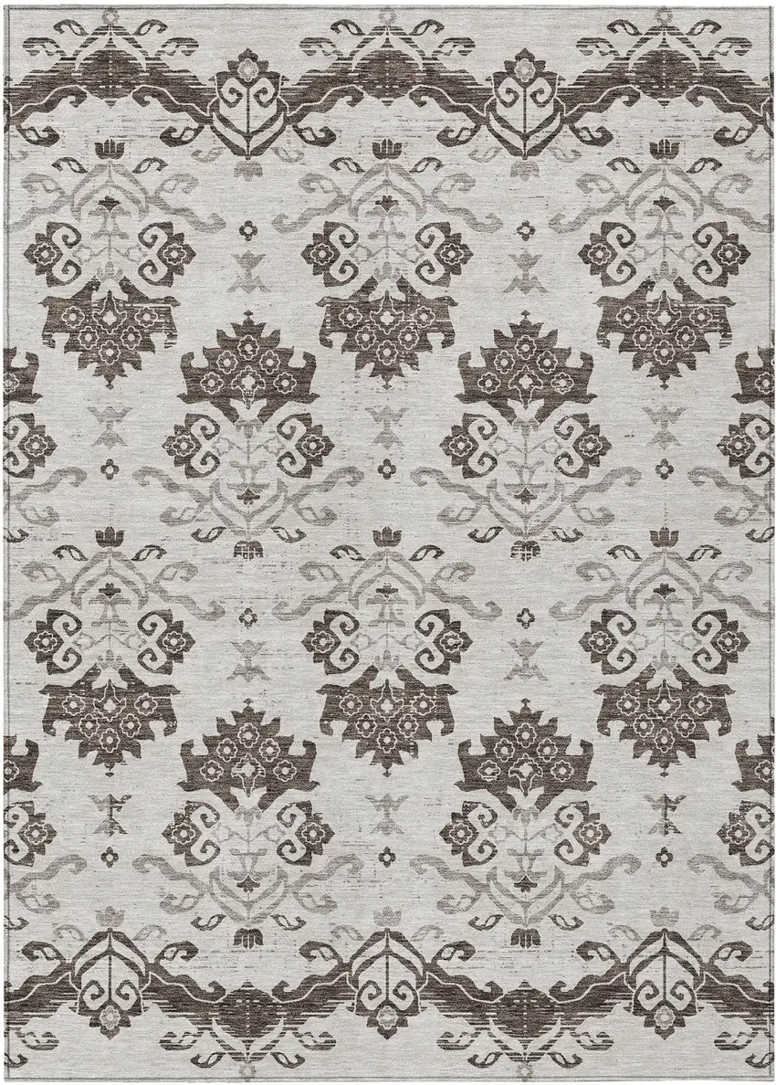 Chocolate Taupe And Beige Oriental Washable Indoor Outdoor Area Rug Photo 1