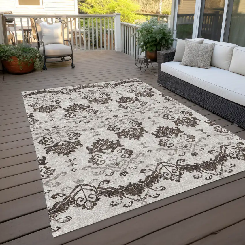 Chocolate Taupe And Beige Oriental Washable Indoor Outdoor Area Rug Photo 9