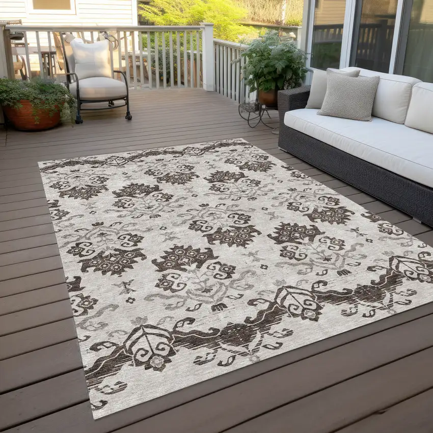 Chocolate Taupe And Beige Oriental Washable Indoor Outdoor Area Rug Photo 9