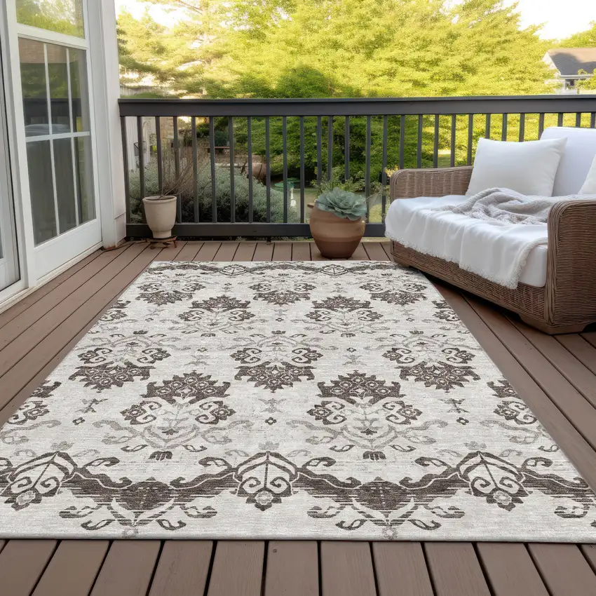 Chocolate Taupe And Beige Oriental Washable Indoor Outdoor Area Rug Photo 8