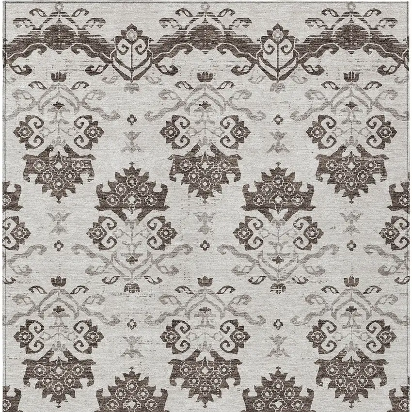 Chocolate Taupe And Beige Oriental Washable Indoor Outdoor Area Rug Photo 6