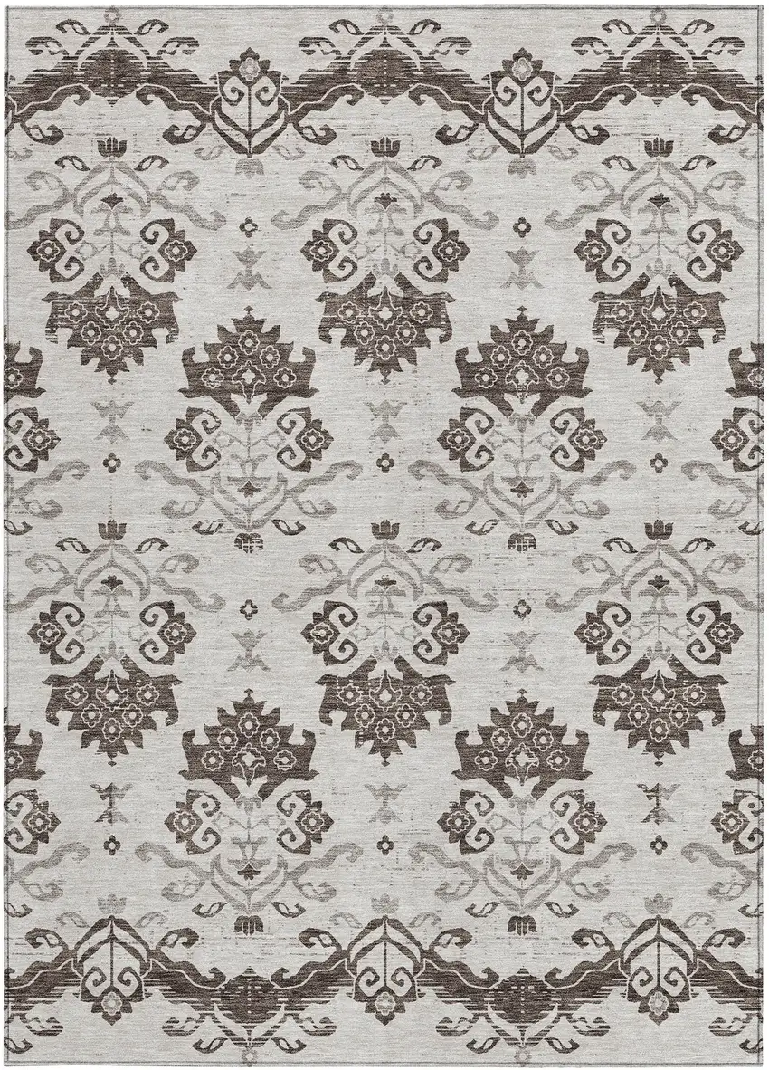 Chocolate Taupe And Beige Oriental Washable Indoor Outdoor Area Rug Photo 5