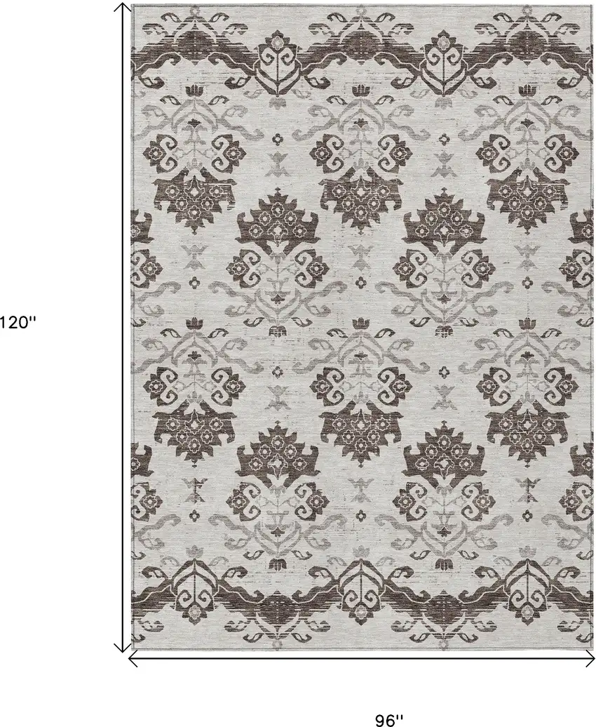Chocolate Taupe And Beige Oriental Washable Indoor Outdoor Area Rug Photo 3