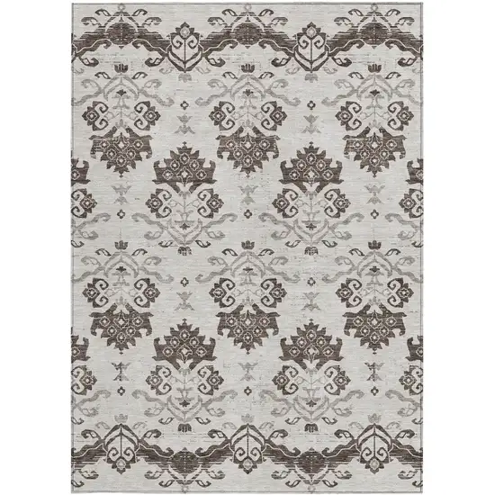 Chocolate Taupe And Beige Oriental Washable Indoor Outdoor Area Rug Photo 5