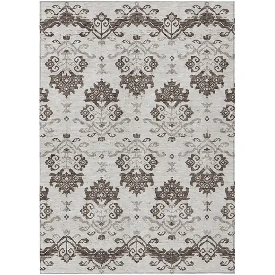 Chocolate Taupe And Beige Oriental Washable Indoor Outdoor Area Rug Photo 1