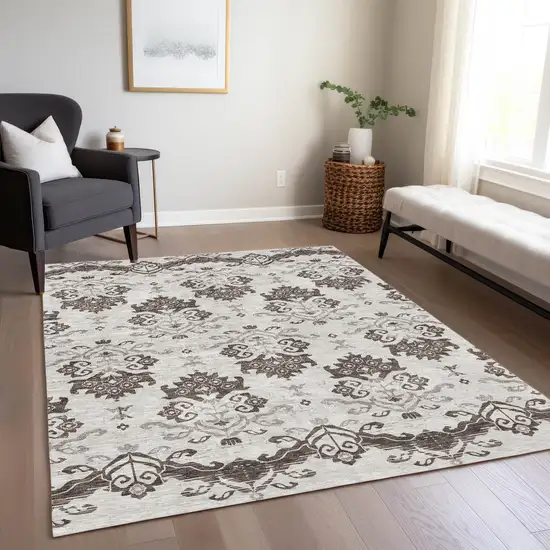 Chocolate Taupe And Beige Oriental Washable Indoor Outdoor Area Rug Photo 8