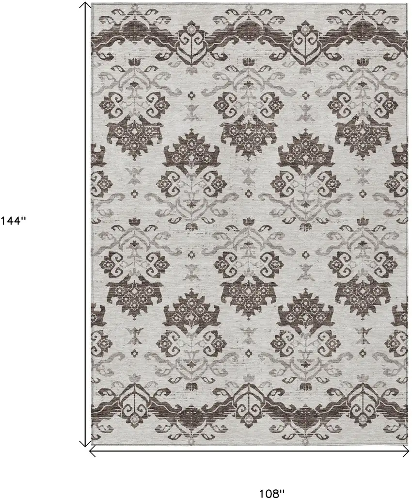 Chocolate Taupe And Beige Oriental Washable Indoor Outdoor Area Rug Photo 3