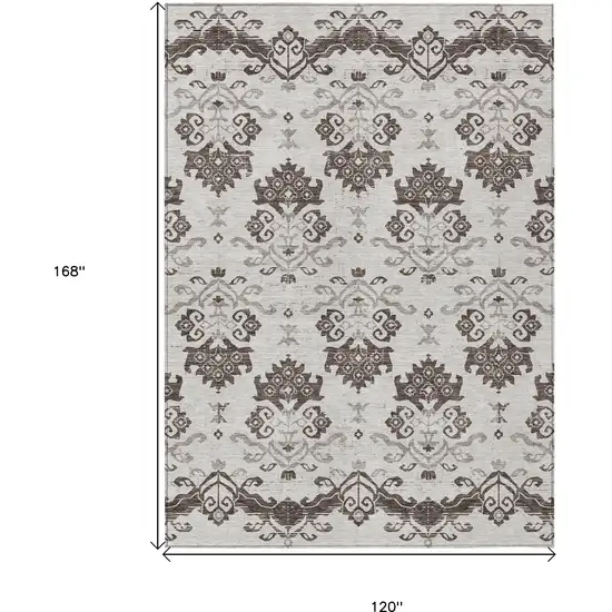 Chocolate Taupe And Beige Oriental Washable Indoor Outdoor Area Rug Photo 3