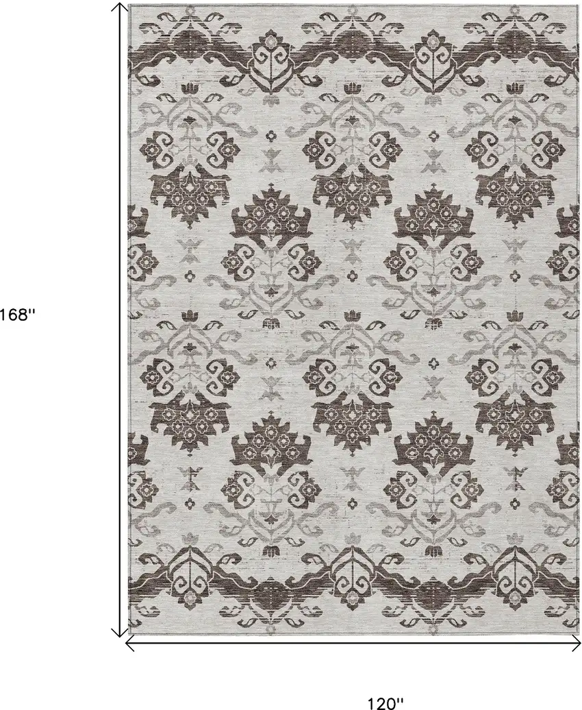 Chocolate Taupe And Beige Oriental Washable Indoor Outdoor Area Rug Photo 3