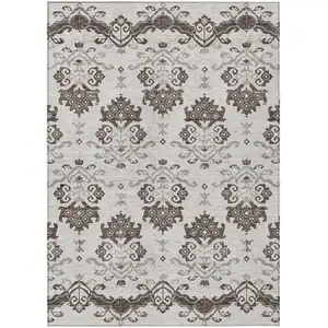 Photo of Chocolate Taupe And Beige Oriental Washable Indoor Outdoor Area Rug