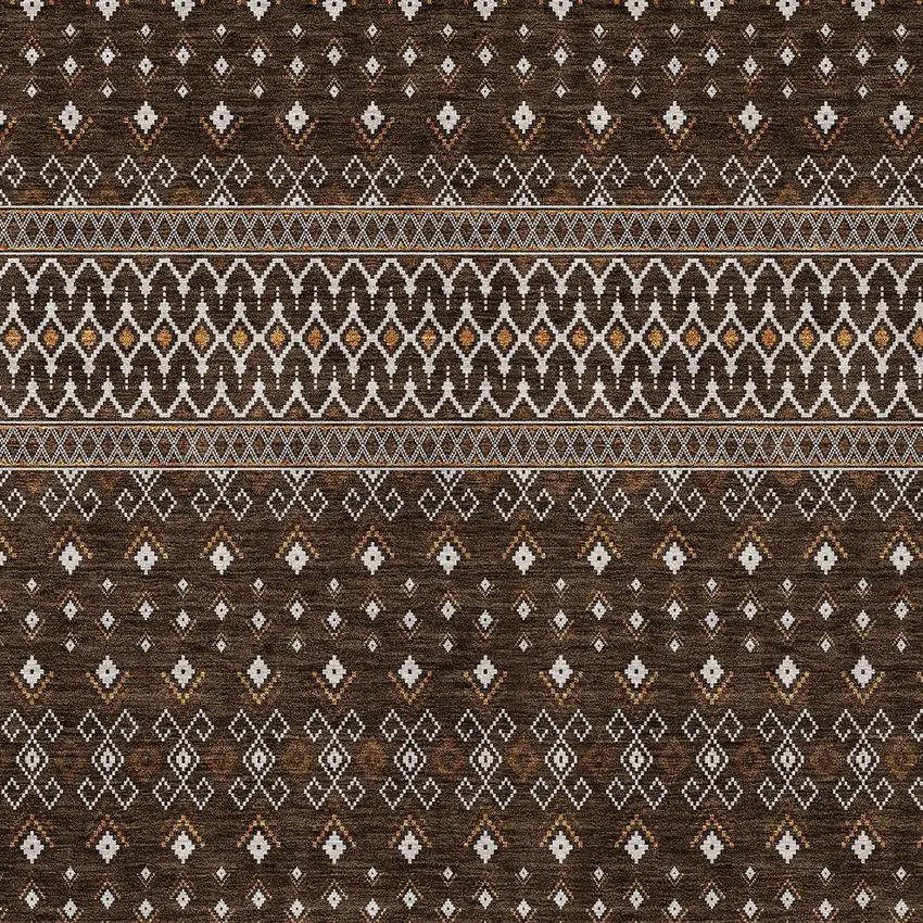 Chocolate Taupe And Copper Tribal Washable Indoor Outdoor Area Rug Photo 5