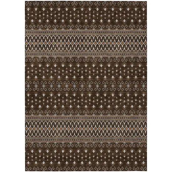 Chocolate Taupe And Copper Tribal Washable Indoor Outdoor Area Rug Photo 1