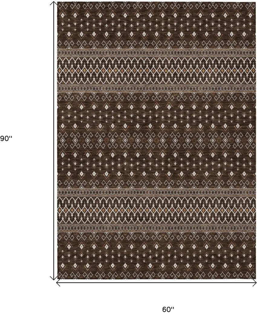 Chocolate Taupe And Copper Tribal Washable Indoor Outdoor Area Rug Photo 3