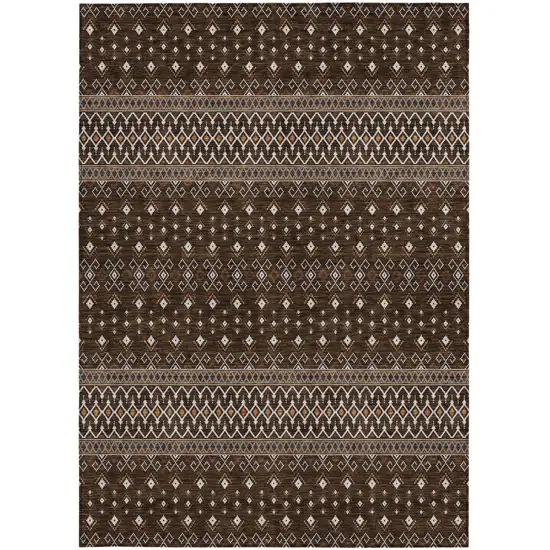 Chocolate Taupe And Copper Tribal Washable Indoor Outdoor Area Rug Photo 7