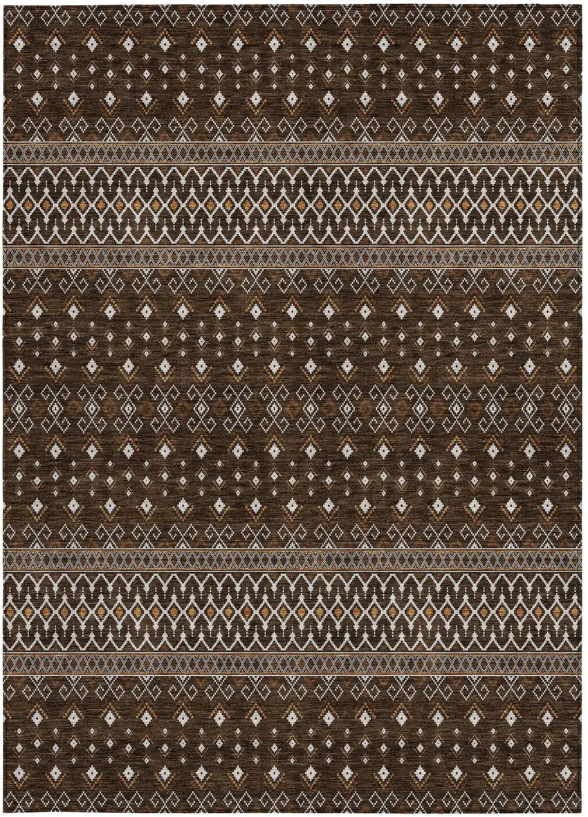 Chocolate Taupe And Copper Tribal Washable Indoor Outdoor Area Rug Photo 7