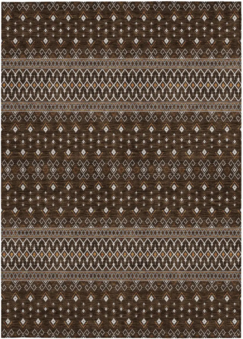 Chocolate Taupe And Copper Tribal Washable Indoor Outdoor Area Rug Photo 7