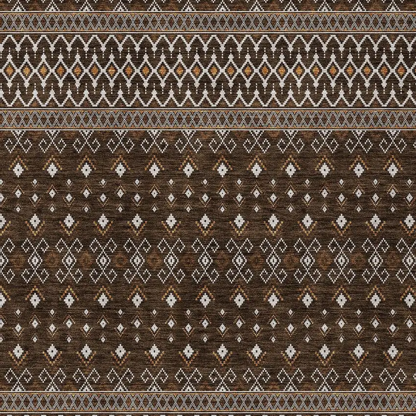 Chocolate Taupe And Copper Tribal Washable Indoor Outdoor Area Rug Photo 5