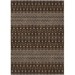 Photo of Chocolate Taupe And Copper Tribal Washable Indoor Outdoor Area Rug
