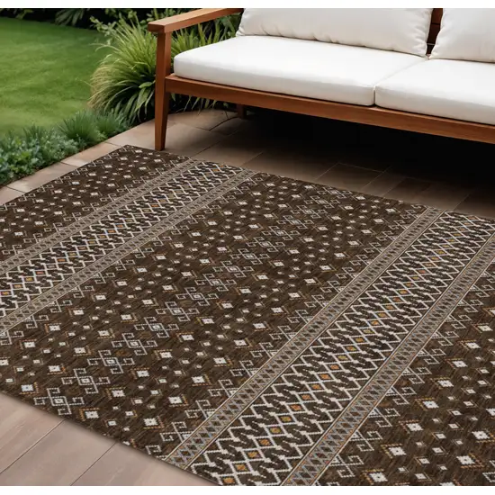 Chocolate Taupe And Copper Tribal Washable Indoor Outdoor Area Rug Photo 1