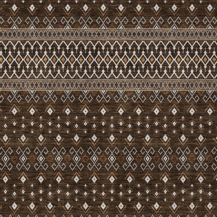 Chocolate Taupe And Copper Tribal Washable Indoor Outdoor Area Rug Photo 5