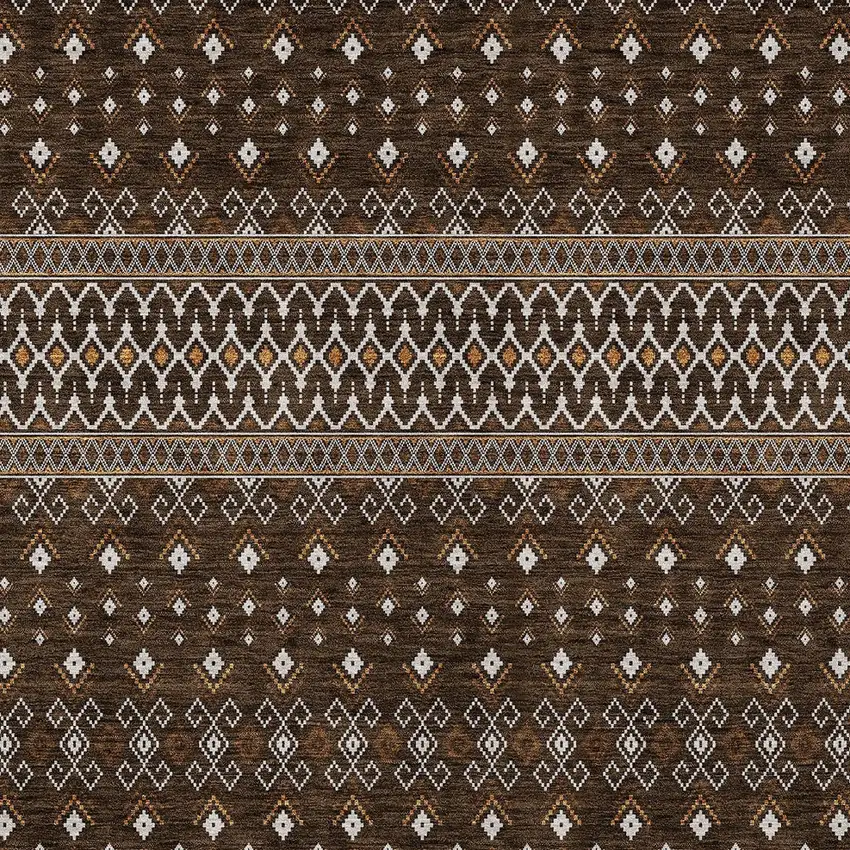Chocolate Taupe And Copper Tribal Washable Indoor Outdoor Area Rug Photo 5