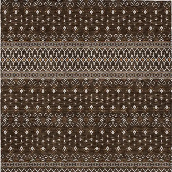 Chocolate Taupe And Copper Tribal Washable Indoor Outdoor Area Rug Photo 6