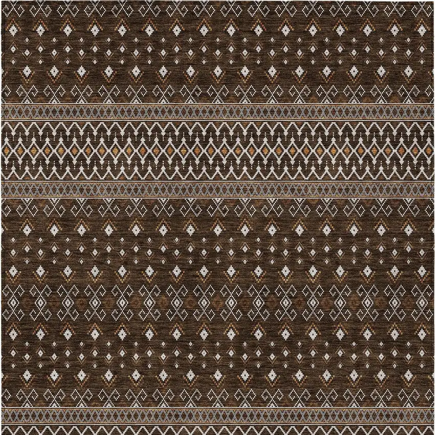 Chocolate Taupe And Copper Tribal Washable Indoor Outdoor Area Rug Photo 6